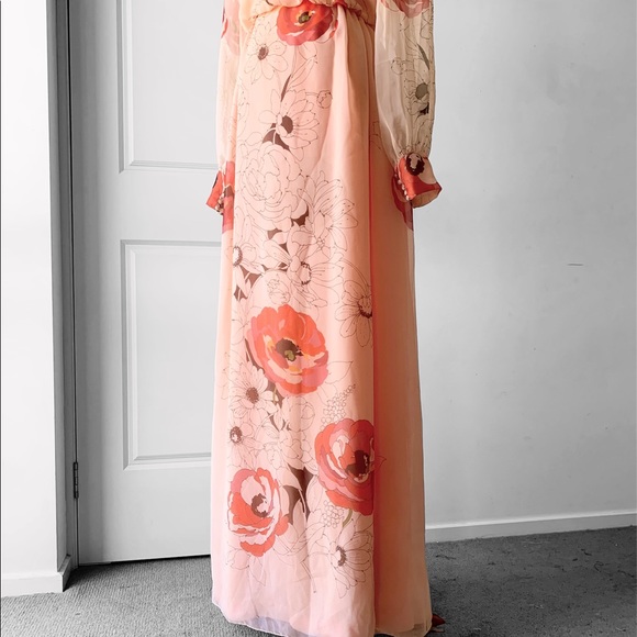 Vintage 1960's Poppy Floral Maxi Long Sheer Sleeve Dress RARE OOAK - Picture 11 of 17
